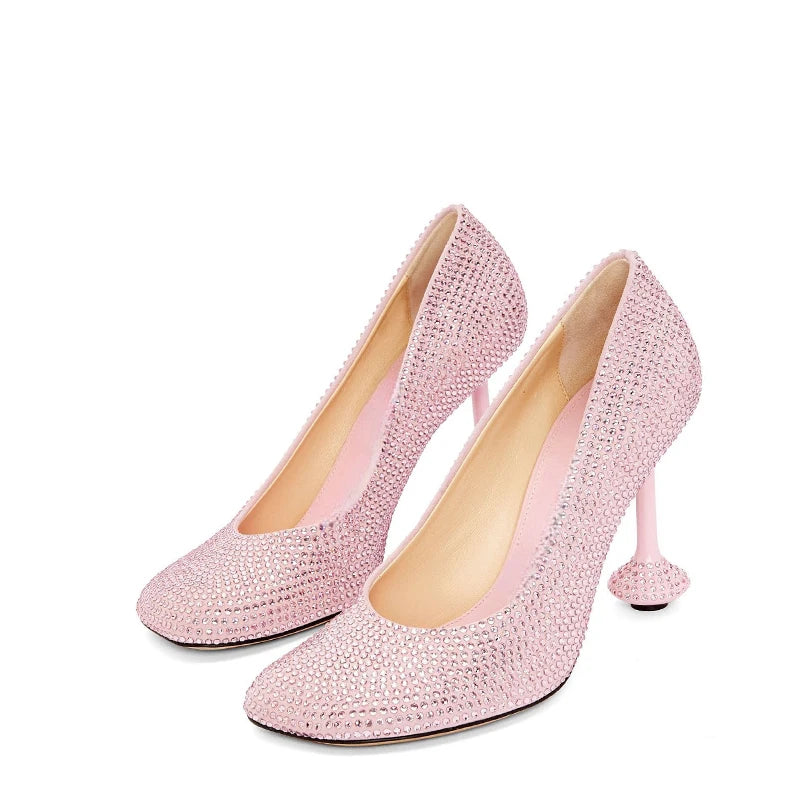 Women's Fuzzy Round Toe Wine Glass High Heel Pumps