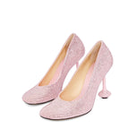 Women's Fuzzy Round Toe Wine Glass High Heel Pumps
