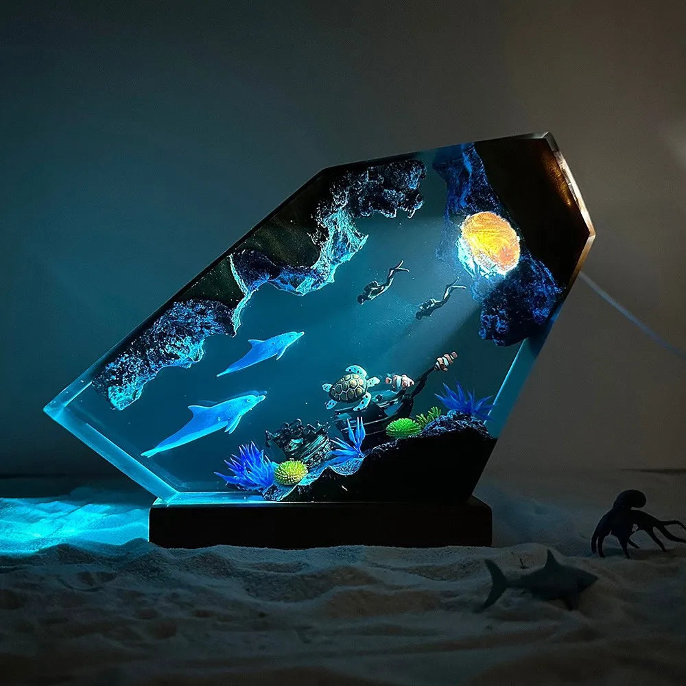 Marine Whale Luminous Micro-Landscape Desktop Resin Figurine