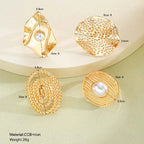 Women's Fashion Elegant Flower Pearl Hollow Geometric Ring Jewelry Set