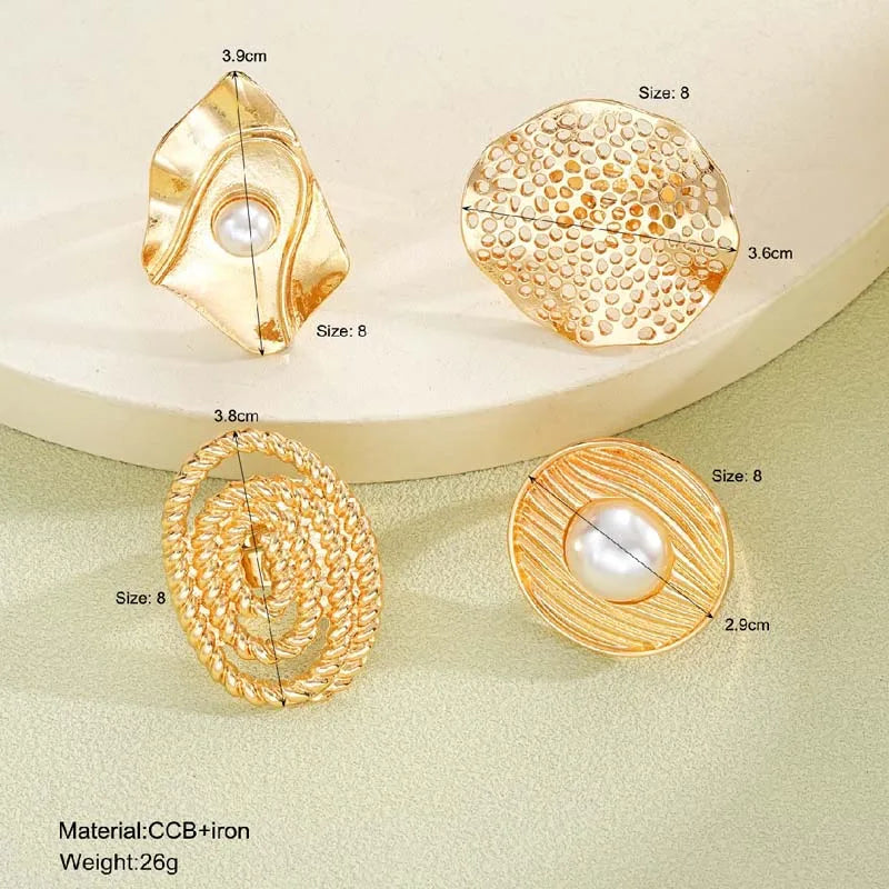 Women's Fashion Elegant Flower Pearl Hollow Geometric Ring Jewelry Set