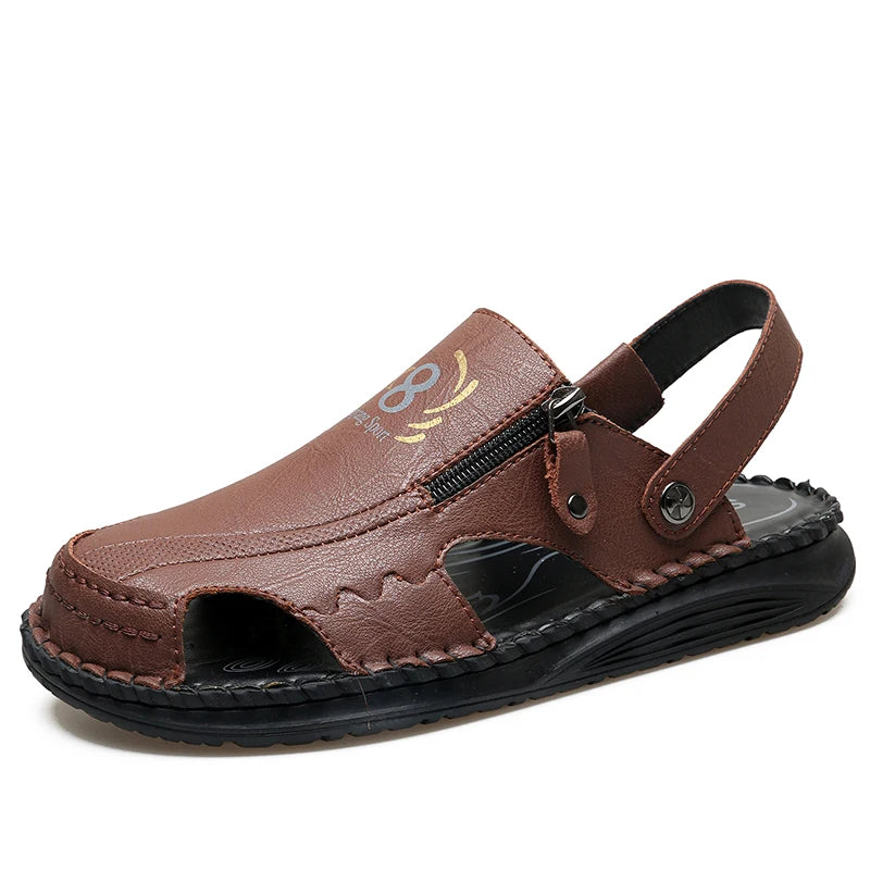 Men's Leather Closed-Toe Sandals Comfortable Summer Outdoor Casual Shoes
