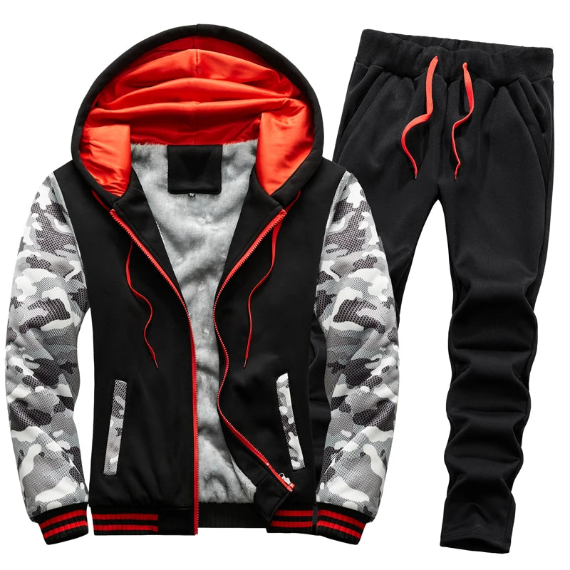 Men's Casual Thicken Thermal Hoodie and Pants Tracksuit Set