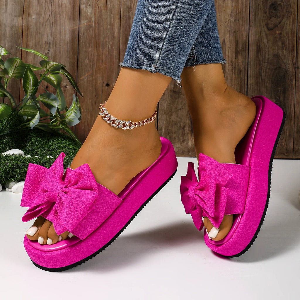BCEBYL Women's Bow Fish Mouth Sandals Casual Thick-Soled Summer Slippers