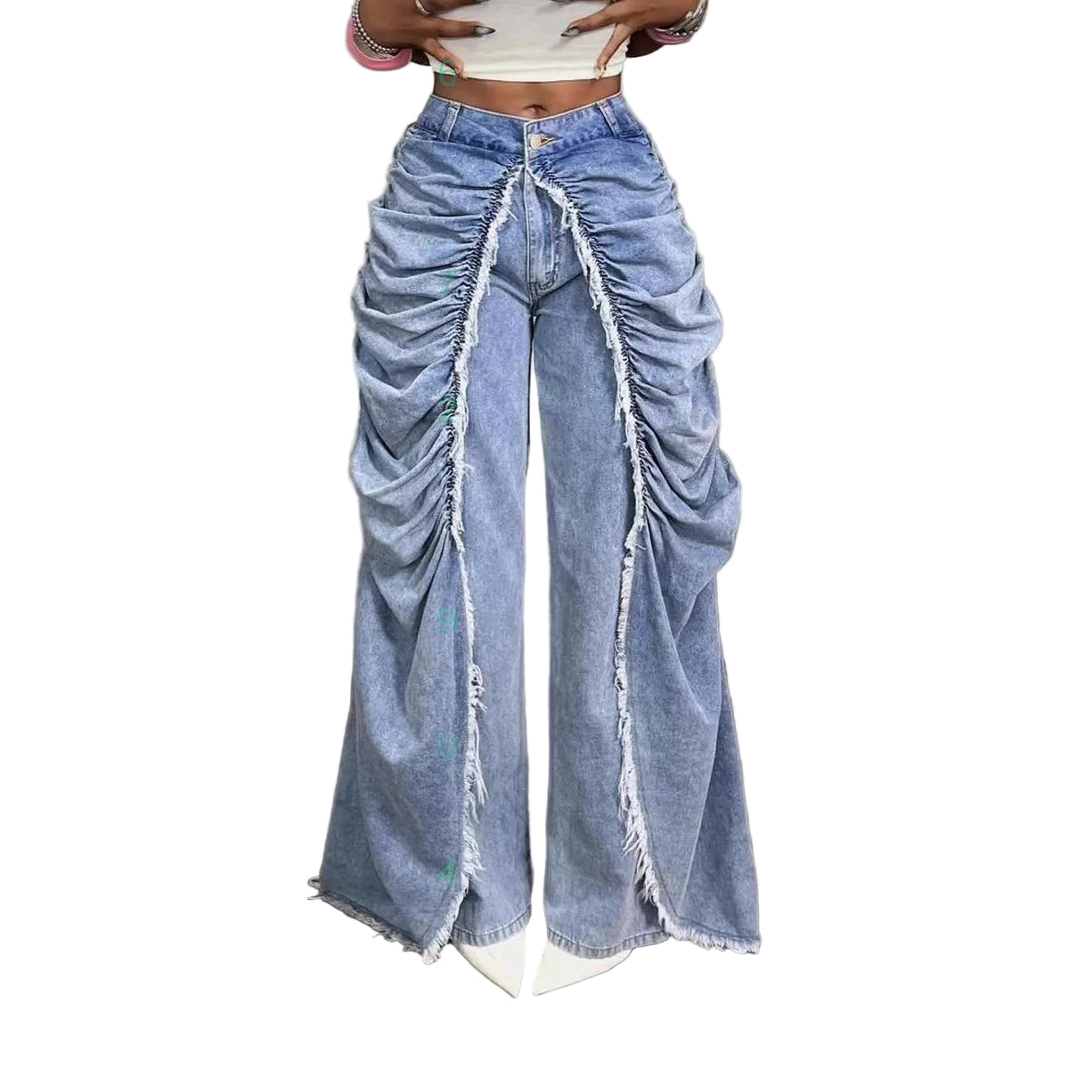 Women's Faux Two Piece Ripped Hem Skinny Denim Jeans