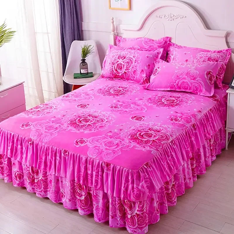 Lace Skirt Bed Sheet and Fitted Bedspread Set