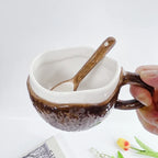 Retro Coconut Shell Hand-Pinched Irregular Ceramic Coffee Mug 10.1 fl oz