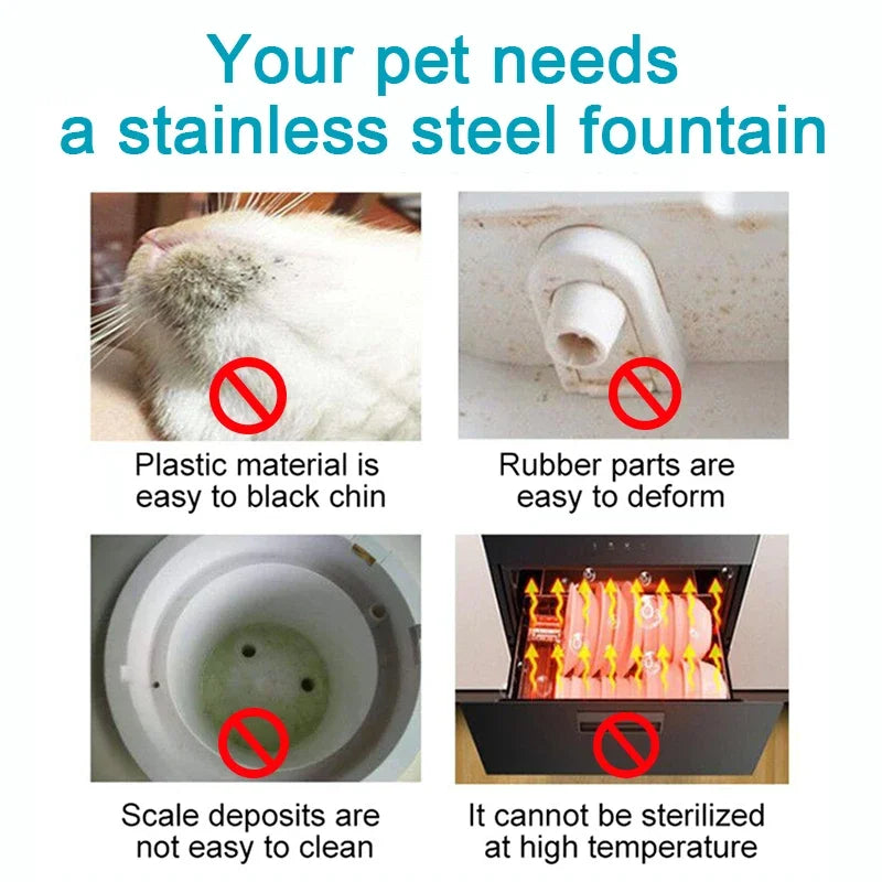 Stainless Steel Automatic Pet Water Fountain with Sensor and Filter for Cats and Dogs