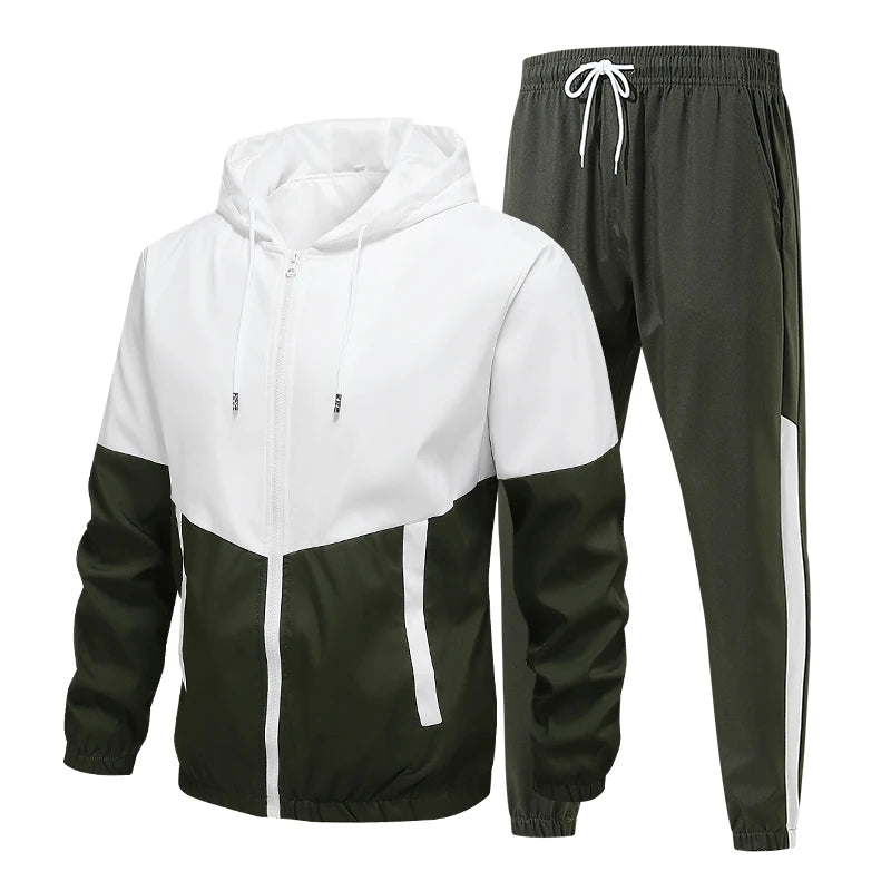 Men's Casual Hooded Jacket and Pants Tracksuit Set