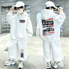 Boys' Racing Print Long-Sleeve Hoodie Shorts Two-Piece Set