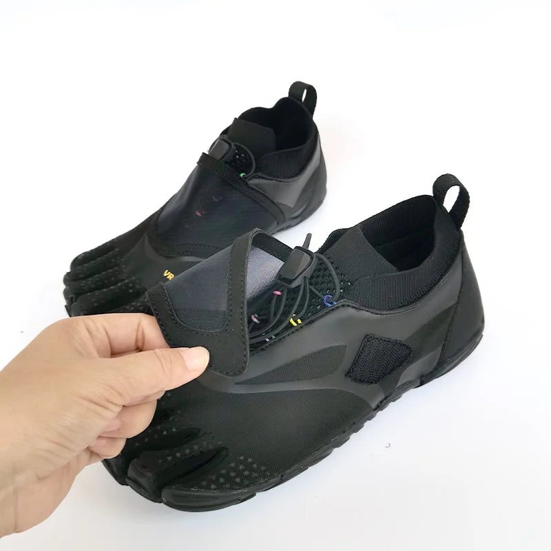 Unisex Cotton Five-Finger Athletic Shoes Hook & Loop Patchwork Sneakers