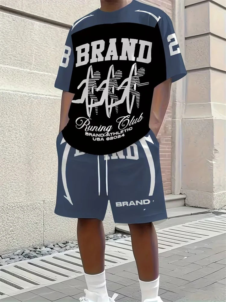 Men's 3D Print Round Neck T-Shirt and Shorts Set