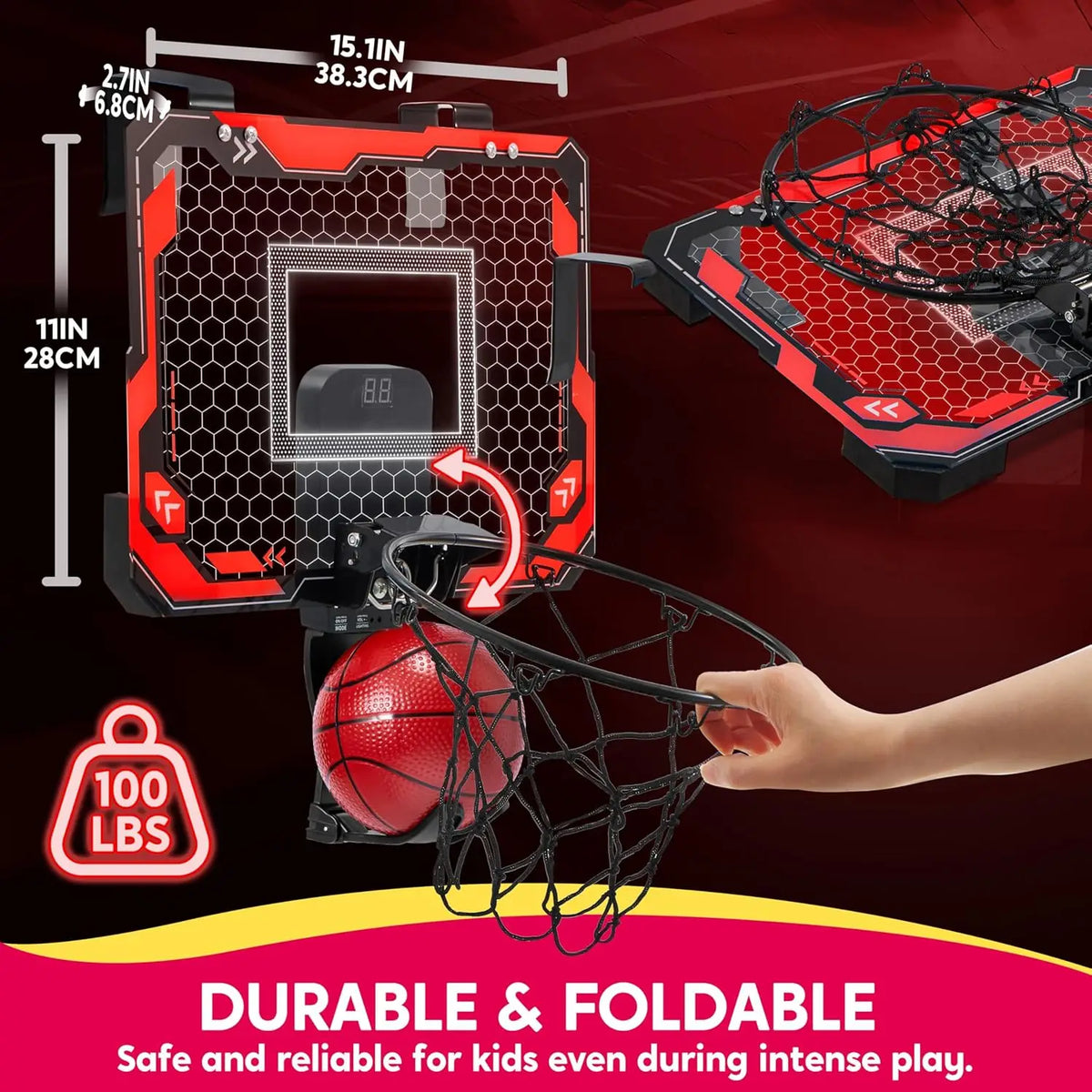 Kids Indoor Light Up Over the Door Basketball Hoop Set