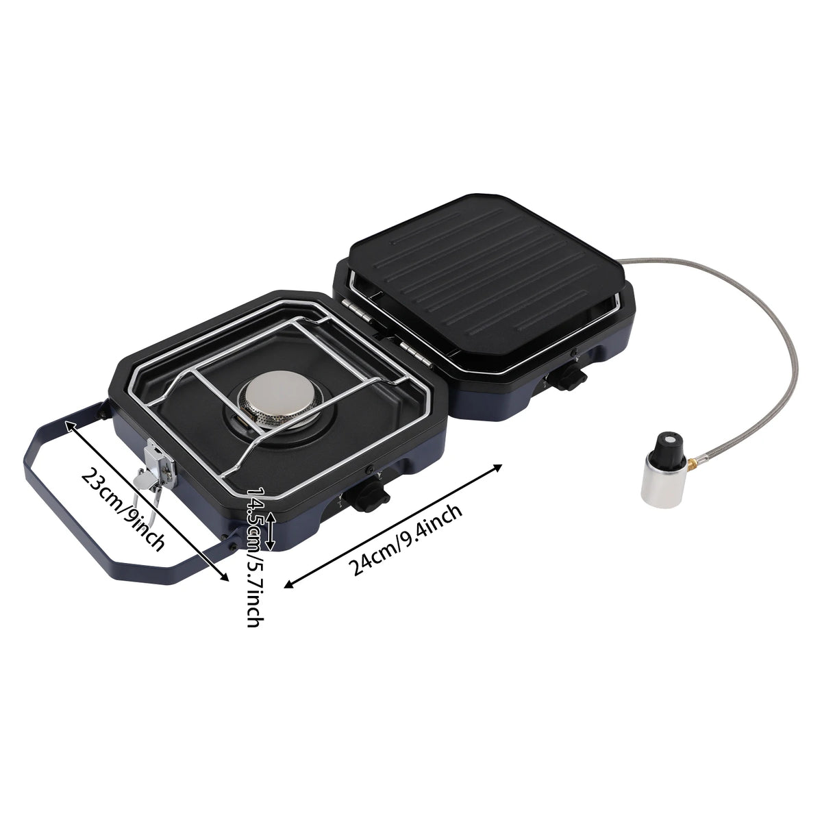 Folding 2-Burner Camping Gas Stove with Non-Stick Grill Pan