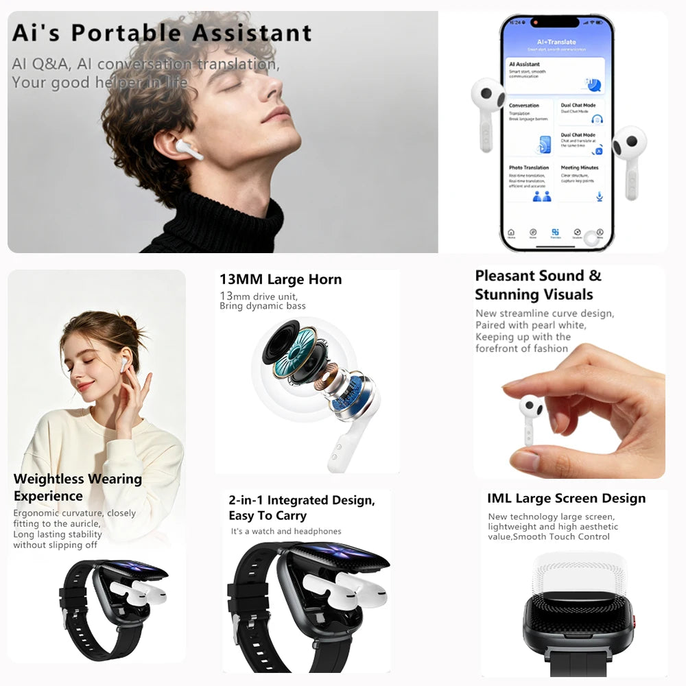 Two-in-One Smartwatch with Built-In Wireless TWS Earbuds D22