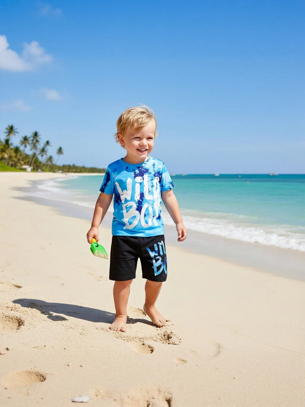 Toddler Boy Summer Tie-Dye Letter Print T-Shirt and Shorts Set