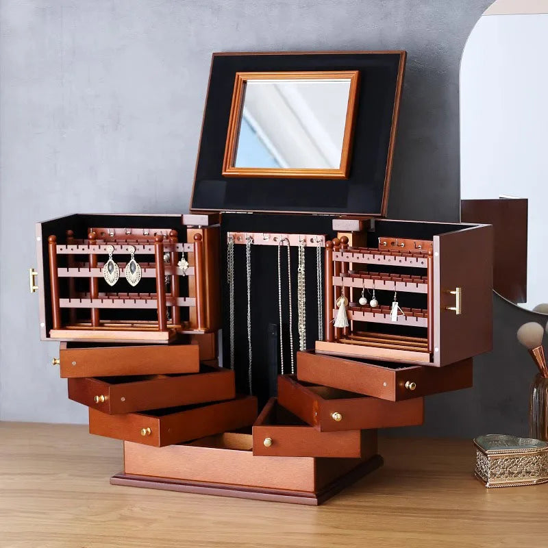 Large Wooden Jewelry Box and Velvet Organizer for Women