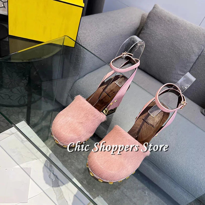 Women's Platform Round Toe Block Heel Pumps