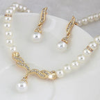 Women's Fashion Elegant Bridal Pearl Necklace and Earrings Jewelry Set