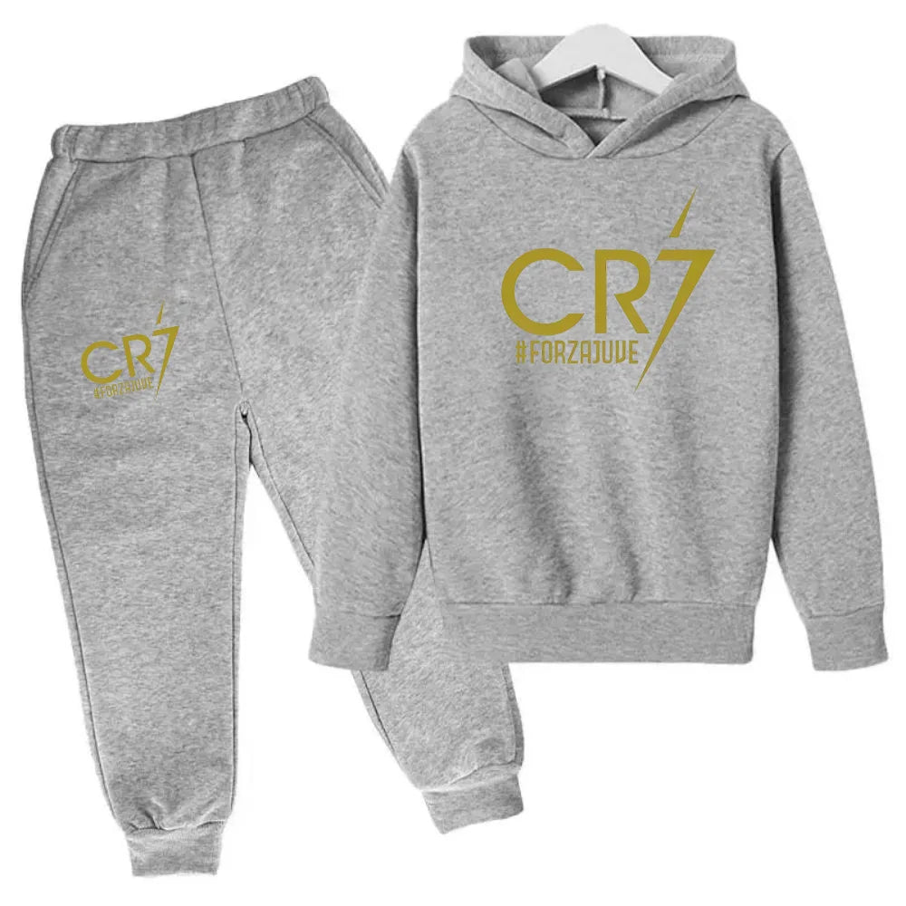Kids' Ronaldo CR7 Print Hoodie Sweatshirt Pants Two-Piece Set