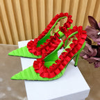 Women's Pleated Lace Pointed Toe High Heel Sandals