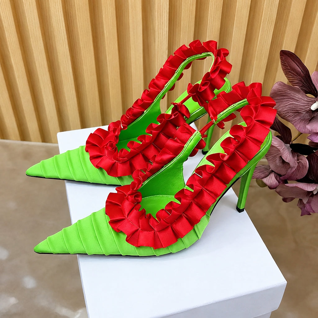 Women's Pleated Lace Pointed Toe High Heel Sandals