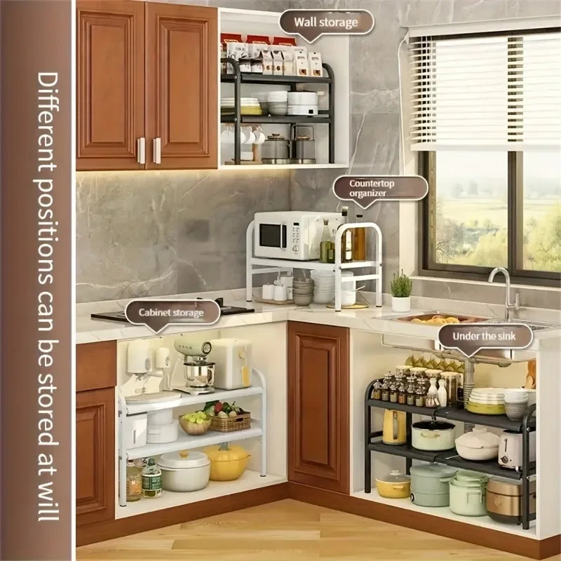 Expandable Under Sink Cabinet Shelf and Multipurpose Storage Organizer Rack