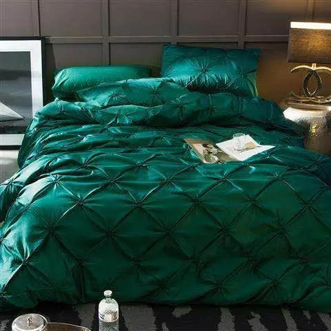 Chiffon Pinched Flower Duvet Cover and Soft Bedding Set