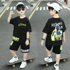 Boys Summer Letter Print Short Sleeve T-Shirt and Shorts Set