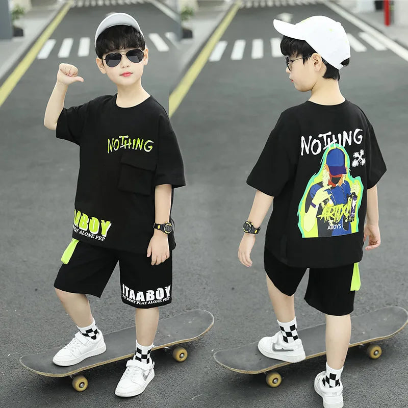 Boys Summer Letter Print Short Sleeve T-Shirt and Shorts Set