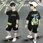 Boys Summer Letter Print Short Sleeve T-Shirt and Shorts Set