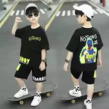 Boys Summer Letter Print Short Sleeve T-Shirt and Shorts Set