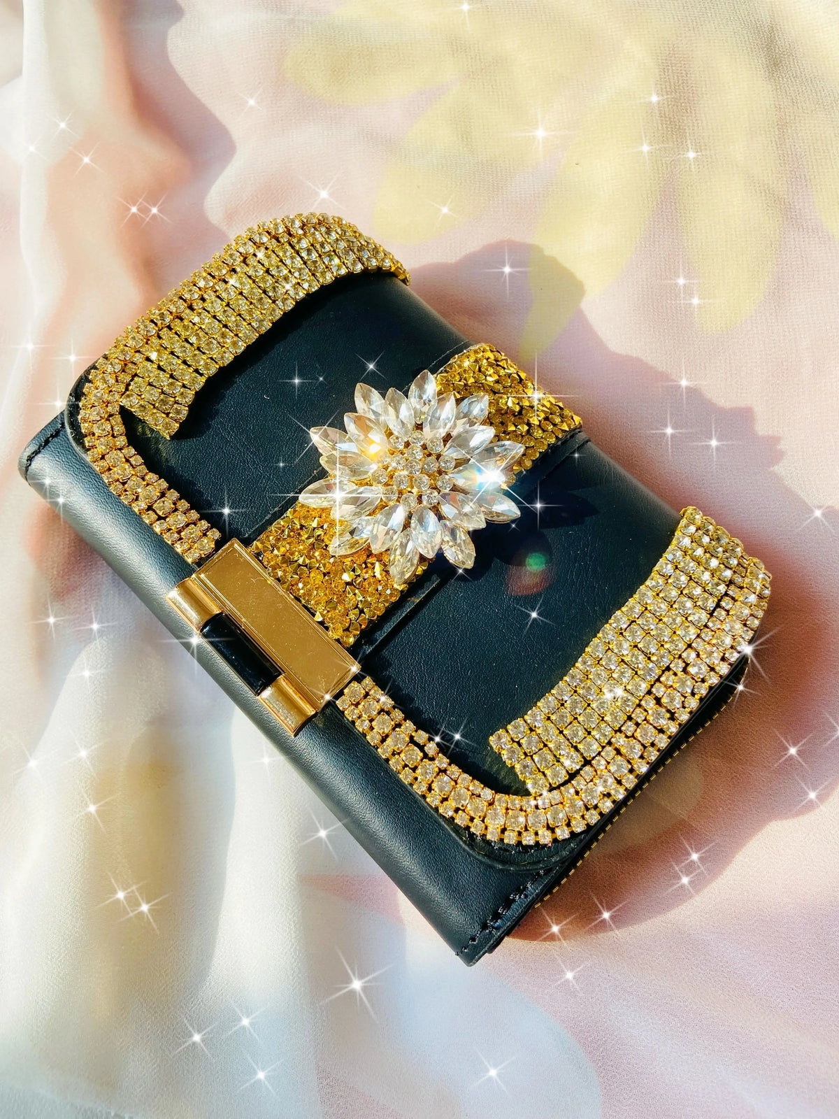 Rhinestone Embellished Women's Two-Layer Folding Wallet with Coin Purse
