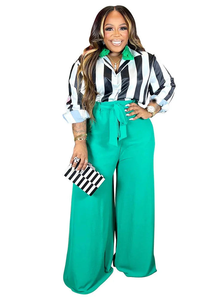 Women's Printed Long Sleeve Top Wide Leg Pants Set