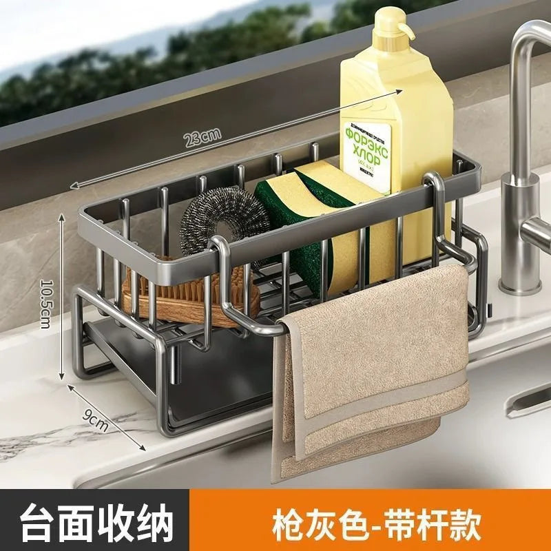 Kitchen Sponge Holder and Sink Drain Rack with Hanging Hook