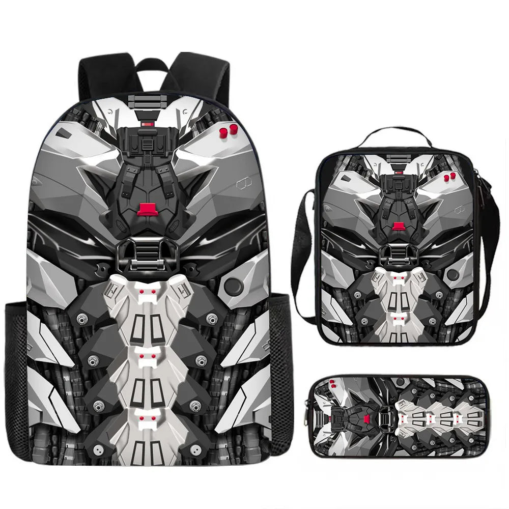 Unisex Mechanical 3D Print Backpack 3-Piece Bag Set