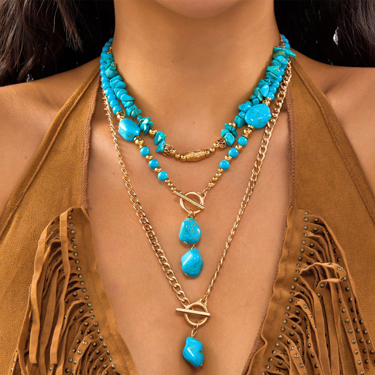 Women's Fashion Bohemian Turquoise Beaded Western Pendant Necklace