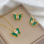Women's Fashion Cute Micro-Inlaid Butterfly Necklace and Earrings Jewelry Set