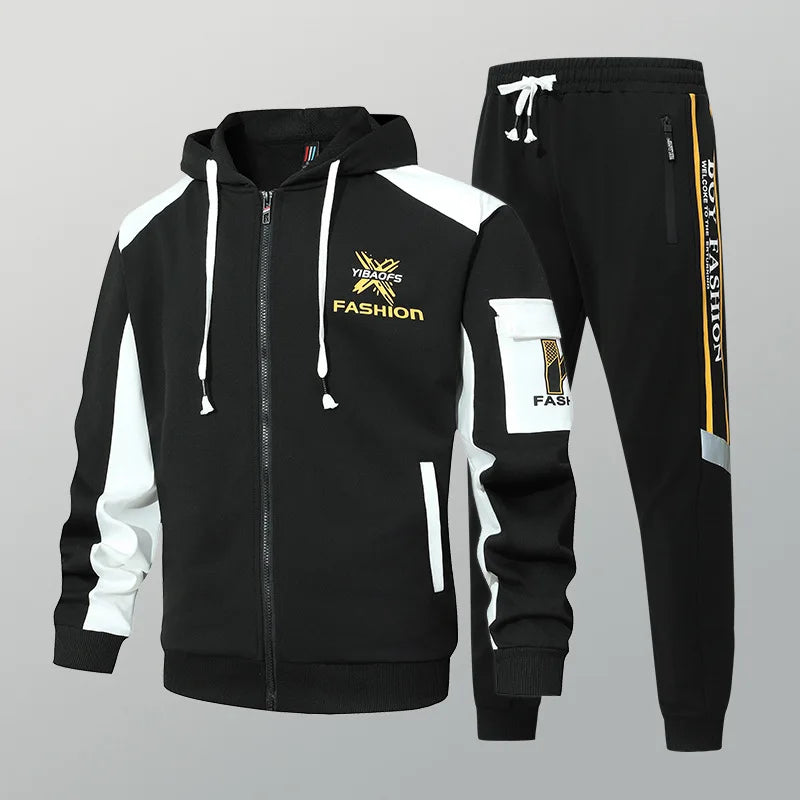 Men's Casual Printed Zip Up Cardigan and Pants Tracksuit Set