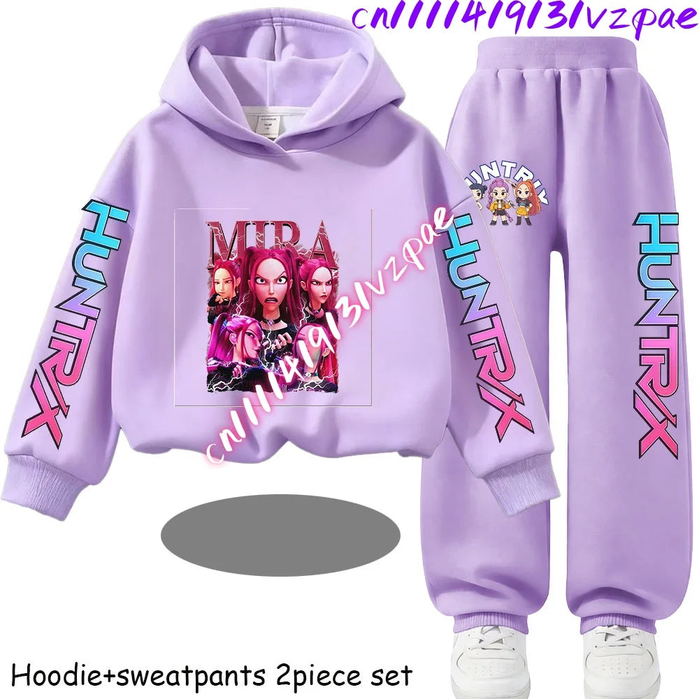 Girls' Print Hoodie Pants Two-Piece Set