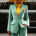 Women's Velvet Notch Lapel Slim Fit 2 Piece Pants Suit