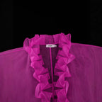Women's Pleated Lace Puff Sleeve Cardigan and Pants 2-Piece Set