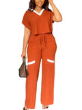 Women's Casual Short Sleeve Top and Straight Pants Set
