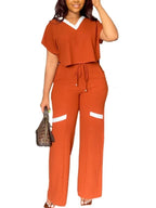 Women's Casual Short Sleeve Top and Straight Pants Set