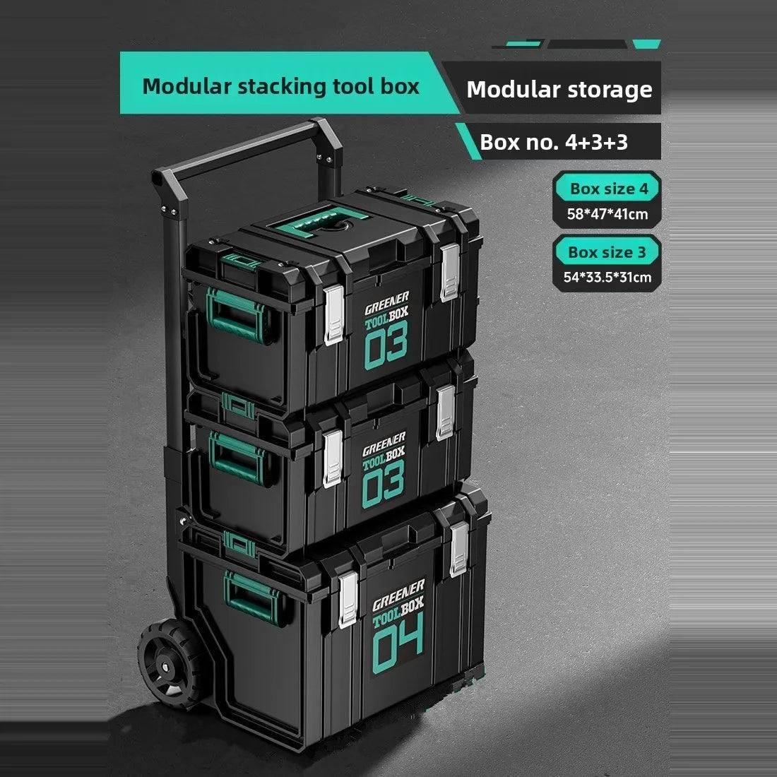 Rolling Toolbox with Pull Rod and Stacking Storage Box