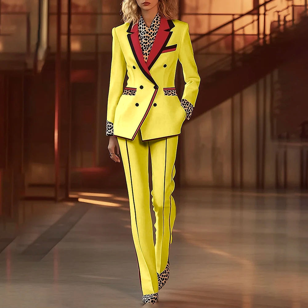 Women's Leopard Print Two-Piece Suit Set