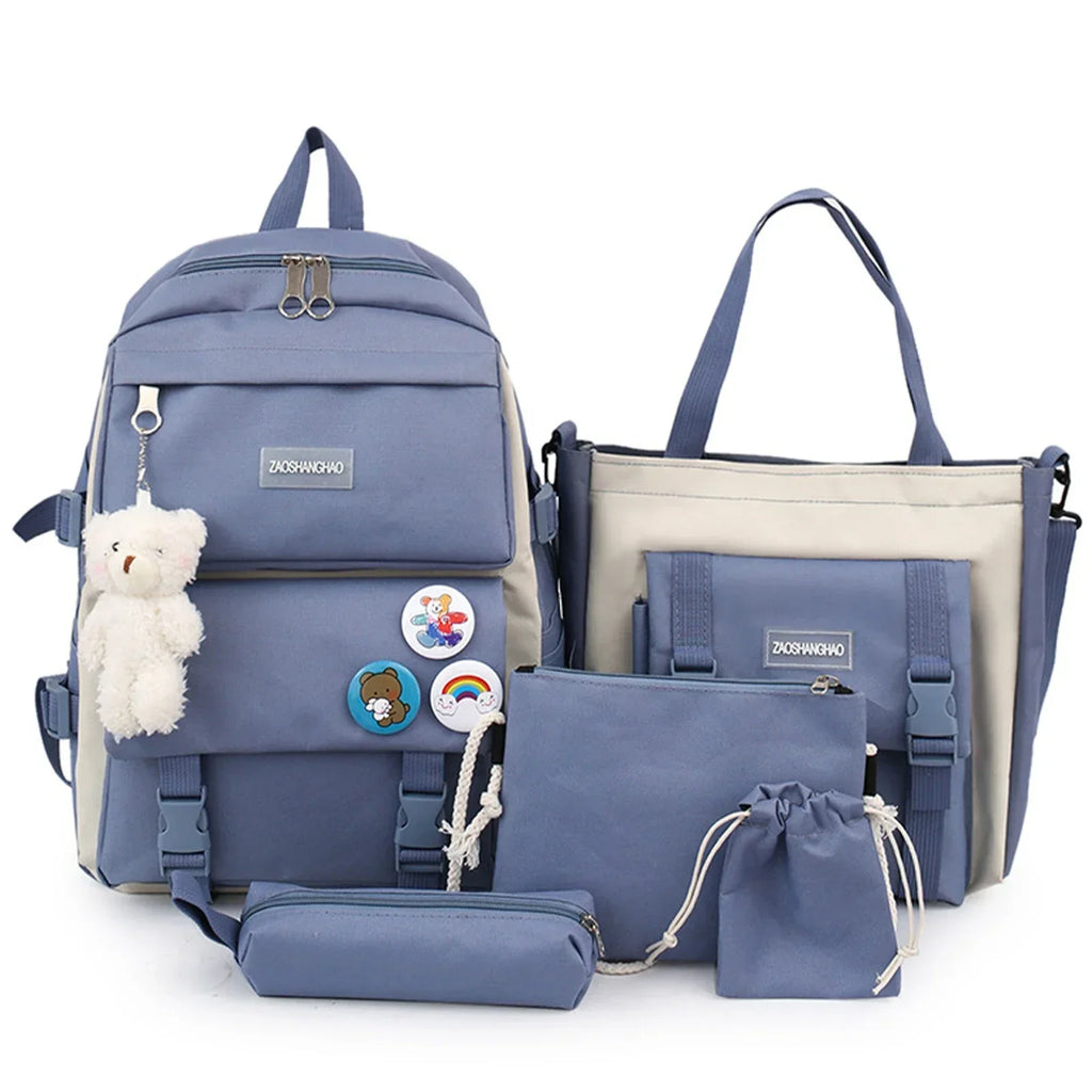 Girls' Waterproof Fashion Laptop Backpack 5-Piece School Bag Set