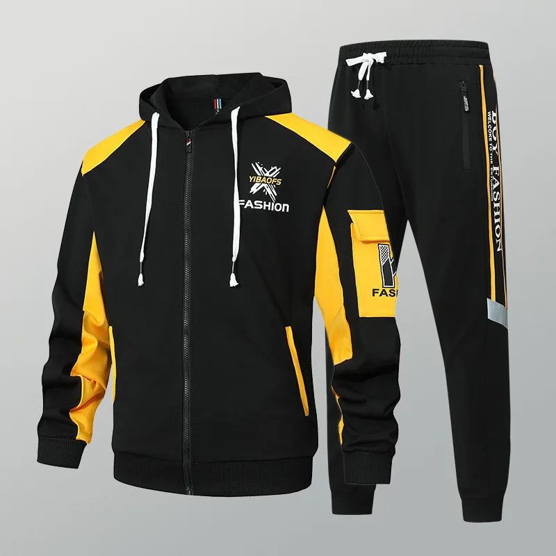 Men's Casual Printed Zip Up Cardigan and Pants Tracksuit Set