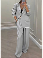 Women's Solid Lapel Blazer Wide Leg Pants Set
