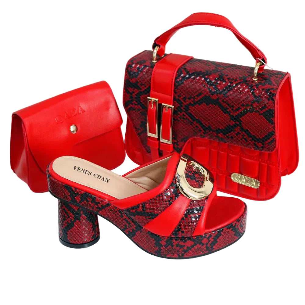 Women's Rhinestone Round Toe Thin Heels and Handbag Set